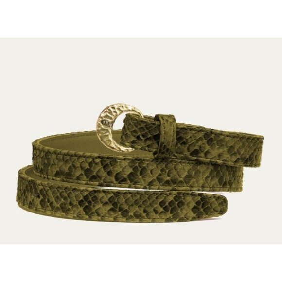 Claris Virot Accessories - Claris Virot Baby Belt Khaki Python Leather Snap Belt Buckle Not Included